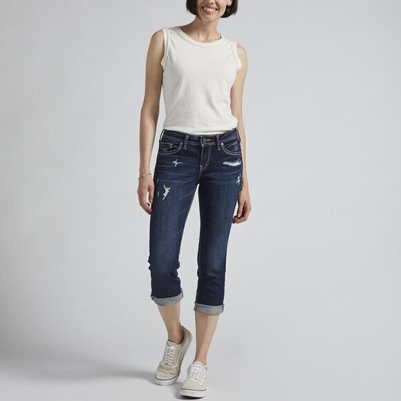 Silver Jeans 31 (10) Suki Capri Women’s Jeans Mid Rise Stretch Distressed - Picture 1 of 11